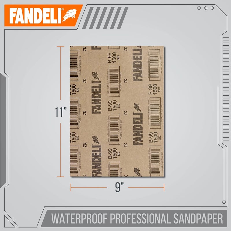 Fandeli | Waterproof Sandpaper | 1500 Grit | 25 Sheets 9'' x 11'' | For Car Polishing, Wooden Furniture Sanding and Metal Sanding | Water Resistant - Image 4